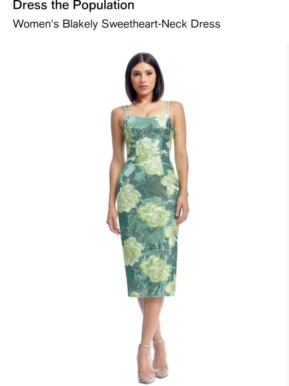 Dress the Population Green Floral Sweetheart Midi Dress